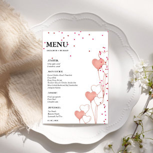 Valentine Heart wedding Bridal Shower Menu Card