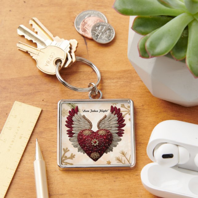 "Valentine Heart Wings" Key Ring (Desk)