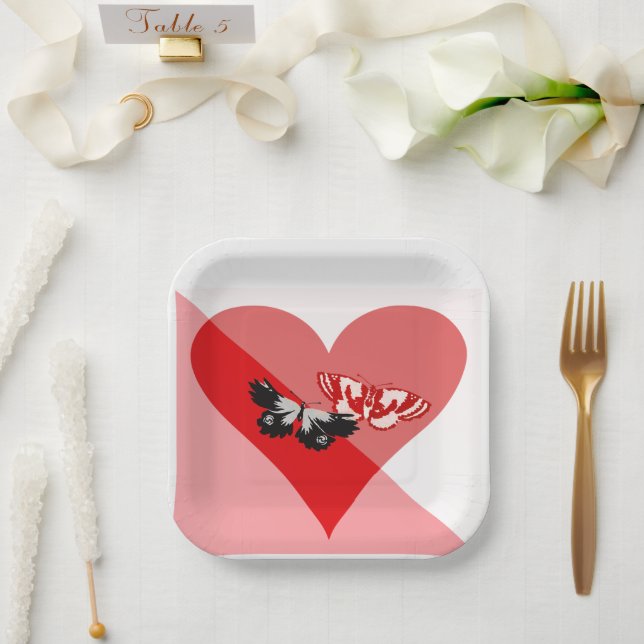  Valentine Heart with Two Butterflies  Paper Plate (Wedding)