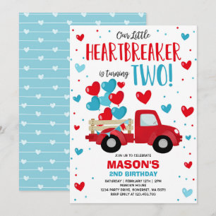 Valentine Heartbreaker 2nd Birthday Red Blue Truck Invitation