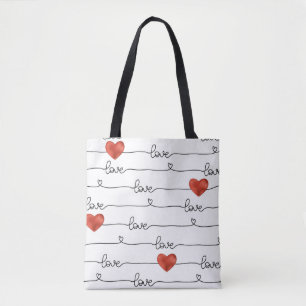 Valentine Hearts: 3D Line Design Tote Bag