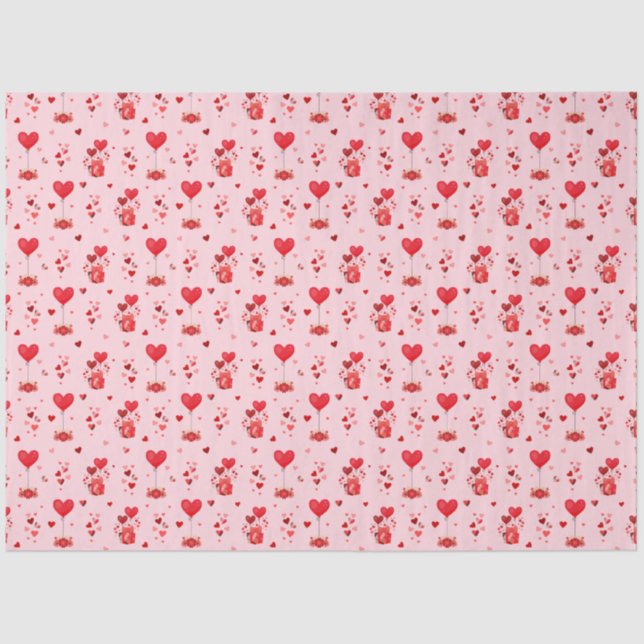 Valentine Hearts and Balloons on Pink Tissue Paper (Front)