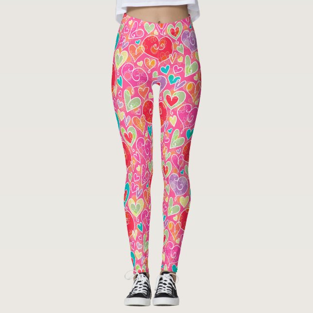 Valentine Hearts and Flowers Leggings (Front)