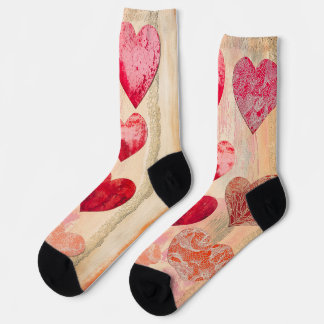 Valentine hearts and lace on textured background socks