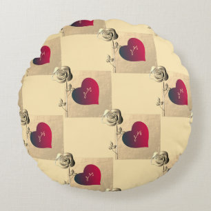 Valentine Hearts and Roses Round Cushion
