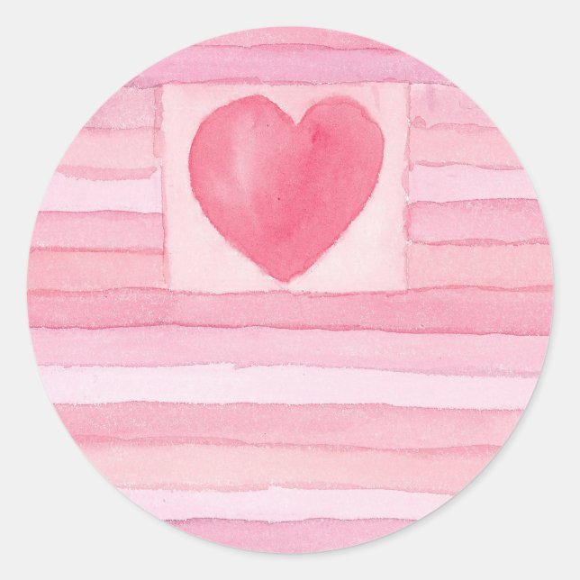 Valentine Hearts and Stripes Classic Round Sticker (Front)
