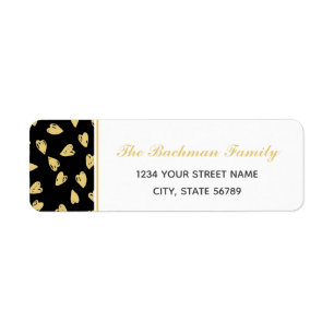 Valentine Hearts Black & Gold Return Address Label
