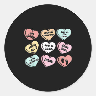 Valentine Hearts Candy Pregnancy Announcement Baby Classic Round Sticker
