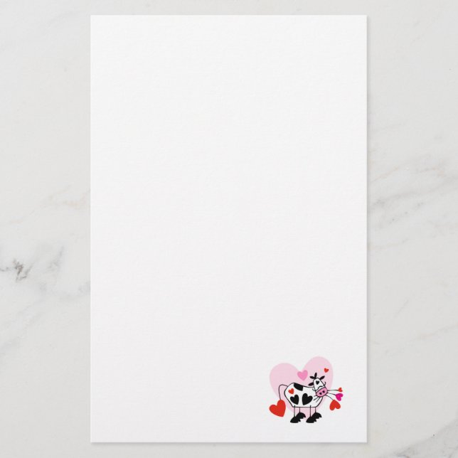 Valentine Hearts Cow Stationery (Front)