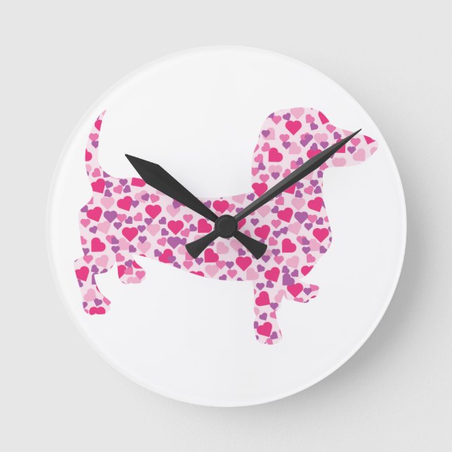 Valentine Hearts Dachshund Round Clock (Front)