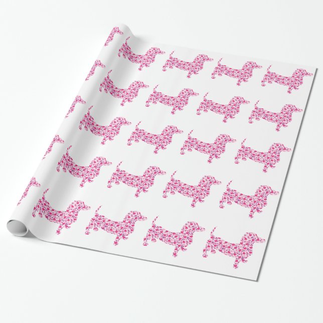 Valentine Hearts Dachshund Wrapping Paper (Unrolled)