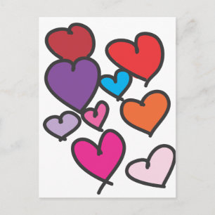 Valentine hearts drawn colourful love holiday postcard