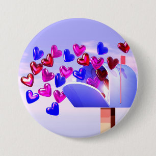 Valentine Hearts Flying out of Mailbox 7.5 Cm Round Badge