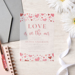 Valentine Hearts Love is in the Air Bridal Shower Vellum Invitations