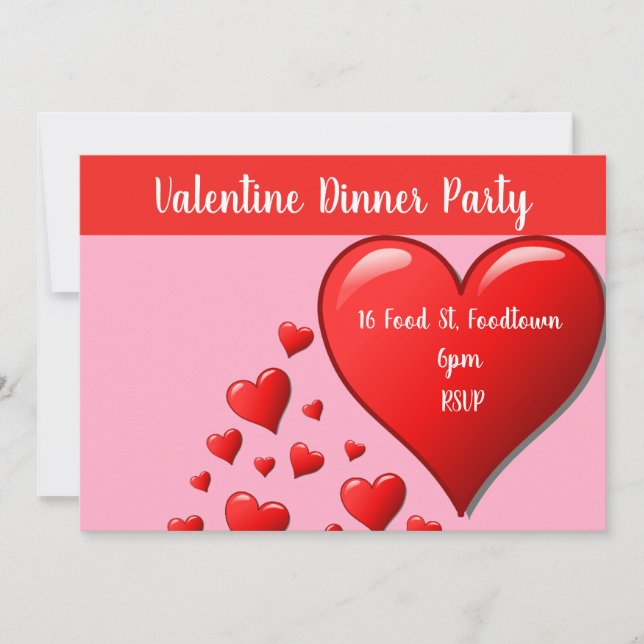 Valentine hearts modern dinner party invitation (Front)