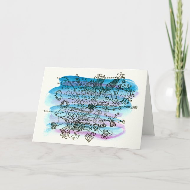 Valentine Hearts on Blue and Purple Customisable Holiday Card (Front)