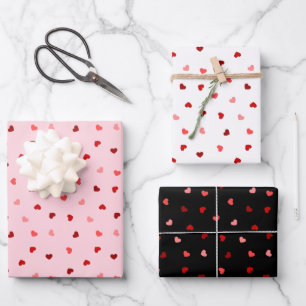 Valentine Hearts on Pink, White and Black Wrapping Paper Sheet