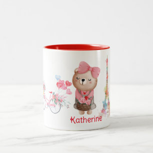 Valentine Hearts Paris Eiffel Tower Bear Cycle  Two-Tone Coffee Mug