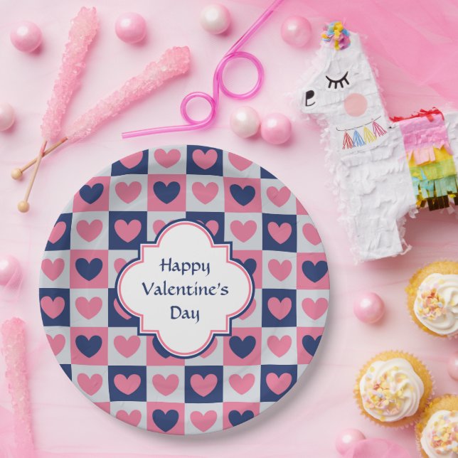 Valentine Hearts Pattern Paper Plate (Party)