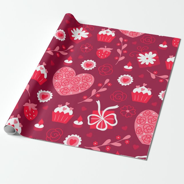 Valentine hearts pattern wrapping paper (Unrolled)