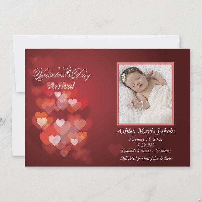 Valentine Hearts Photo Birth Announcement (Front)