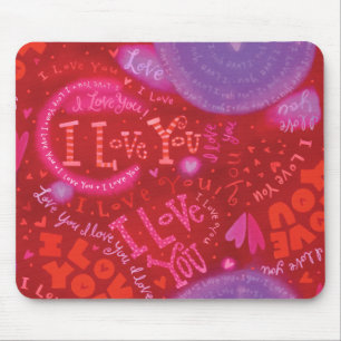 Valentine Hearts Pink Red I Love You Typography Mouse Mat