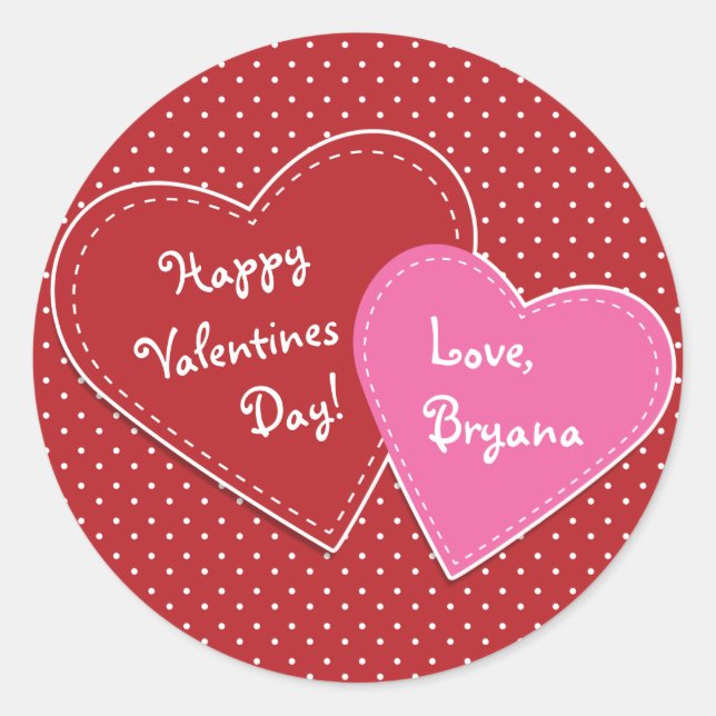 Valentine Hearts Pink & Red Modern Cute Party Classic Round Sticker (Front)
