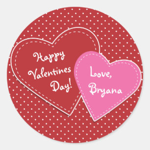 Valentine Hearts Pink & Red Modern Cute Party Classic Round Sticker