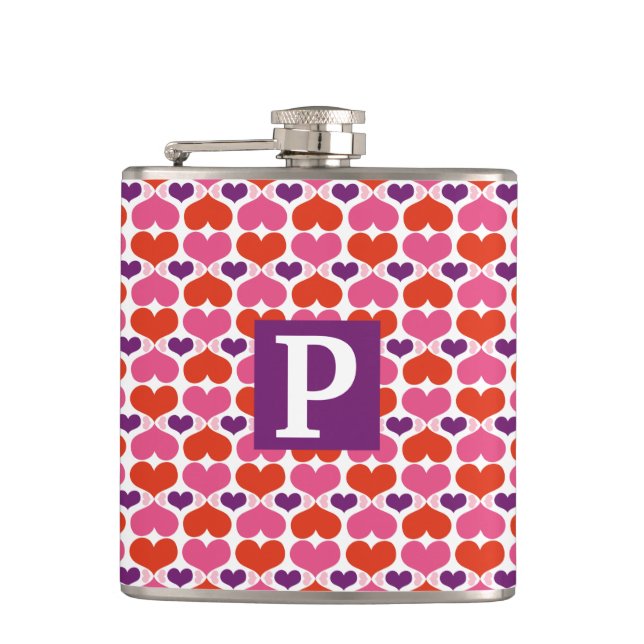Valentine Hearts Quilt Monogram Hip Flask (Front)