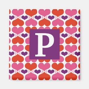 Valentine Hearts Quilt Monogram Magnet