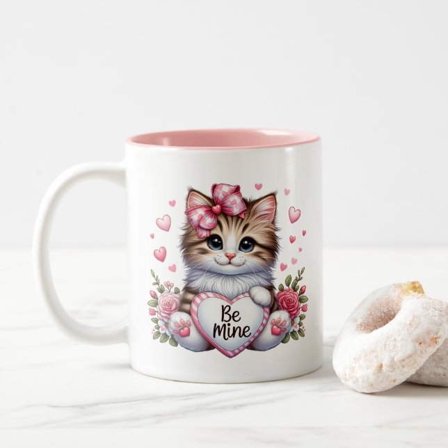 Valentine Hearts  Two-Tone Coffee Mug (With Donut)