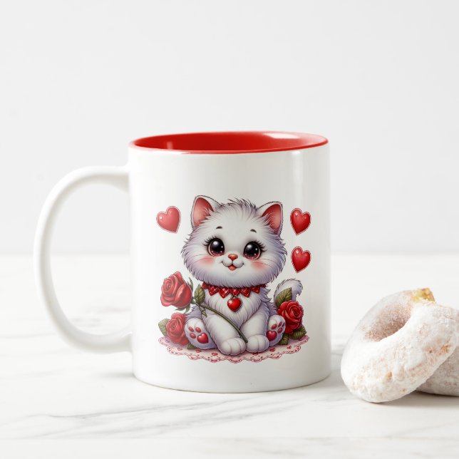 Valentine Hearts  Two-Tone Coffee Mug (With Donut)