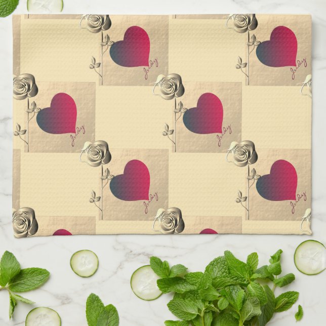 Valentine Hearts w/Roses Tea Towel (Folded)