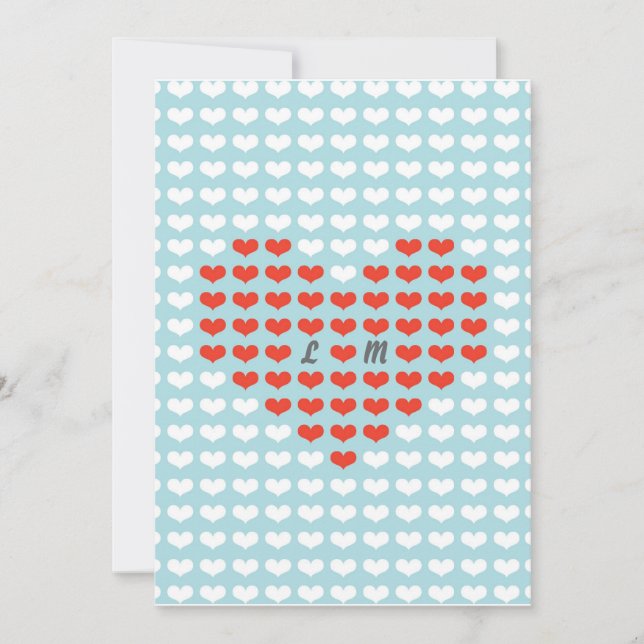 Valentine Hearts Wedding (Red + Sky Blue) Invitation (Front)