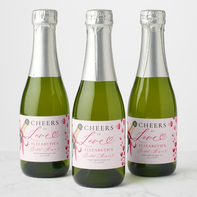 Valentine Hearts Whimsical Bubbly Bridal Shower Sparkling Wine Label (Bottles)