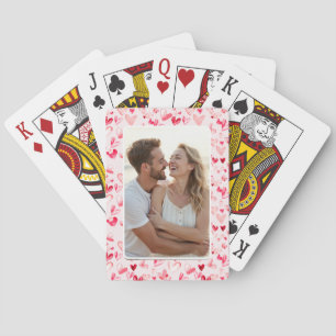 Valentine Hearts Whimsical Watercolor Pink Red  Playing Cards