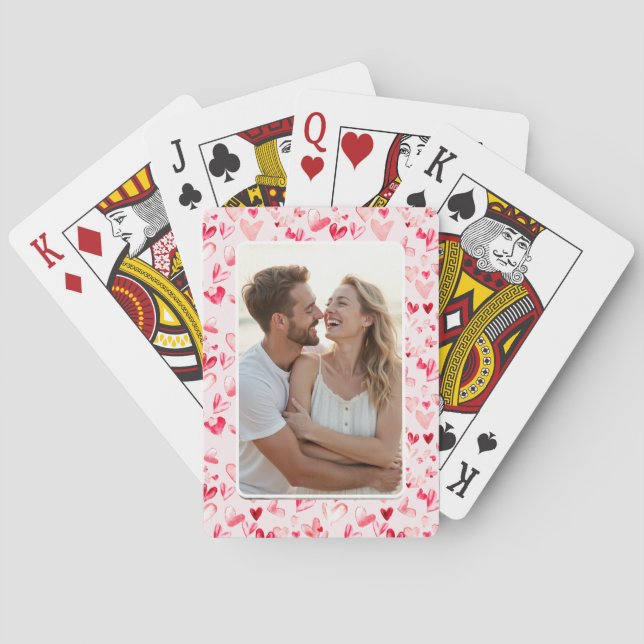 Valentine Hearts Whimsical Watercolor Pink Red  Playing Cards (Back)