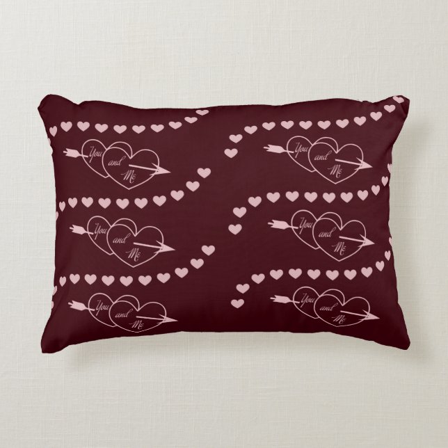 Valentine Hearts You & Me Burgundy and Pink Decorative Cushion (Front)