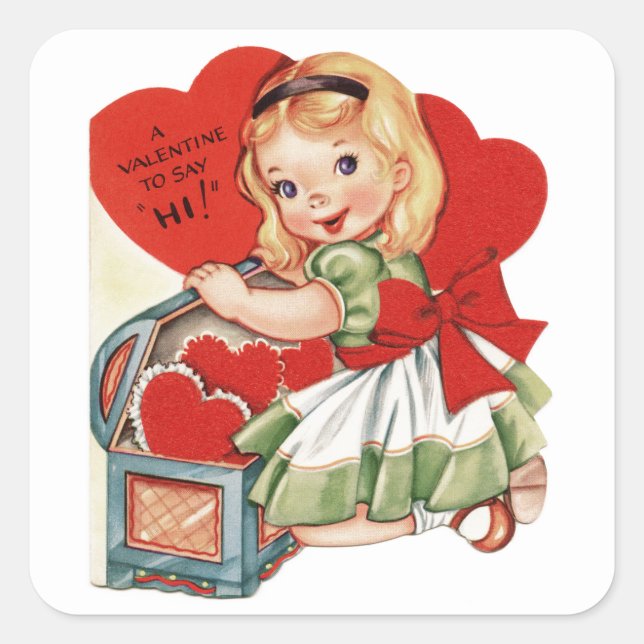 Valentine Hi and Little Girl Square Sticker (Front)