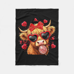 Valentine Highland Cow Lollipop Coquette Bow Valen Fleece Blanket