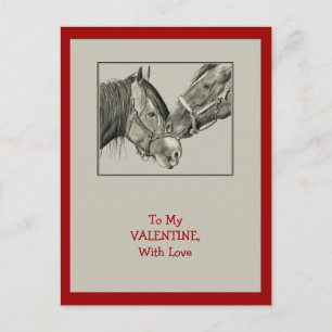 Valentine: Horses Nuzzling: Original Pencil Art Holiday Postcard