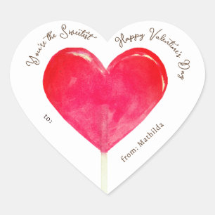 Valentine Hot Pink Heart Lollipop Heart Sticker