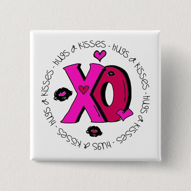 Valentine Hugs and Kisses 15 Cm Square Badge (Front)