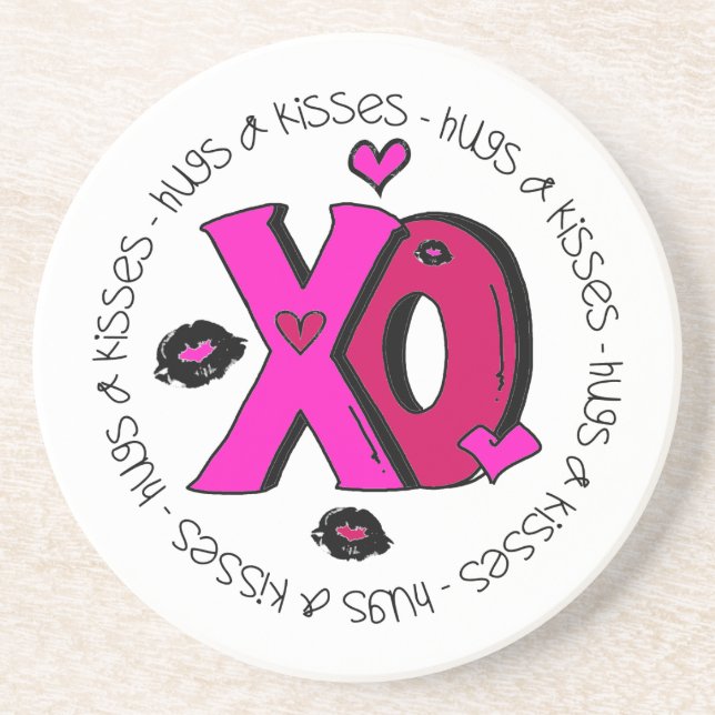 Valentine Hugs and Kisses Coaster (Front)