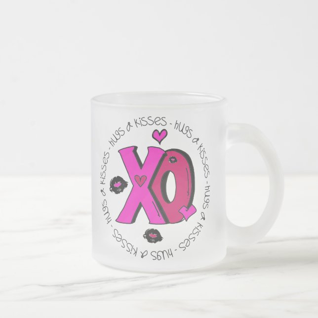 Valentine Hugs and Kisses Frosted Glass Coffee Mug (Right)