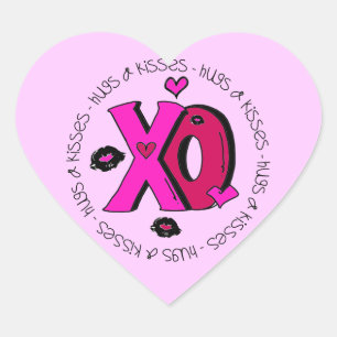 Valentine Hugs and Kisses Heart Sticker