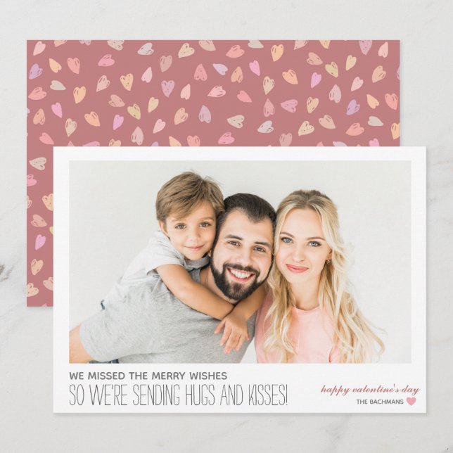 Valentine Hugs and Kisses Photo Card (Front/Back)