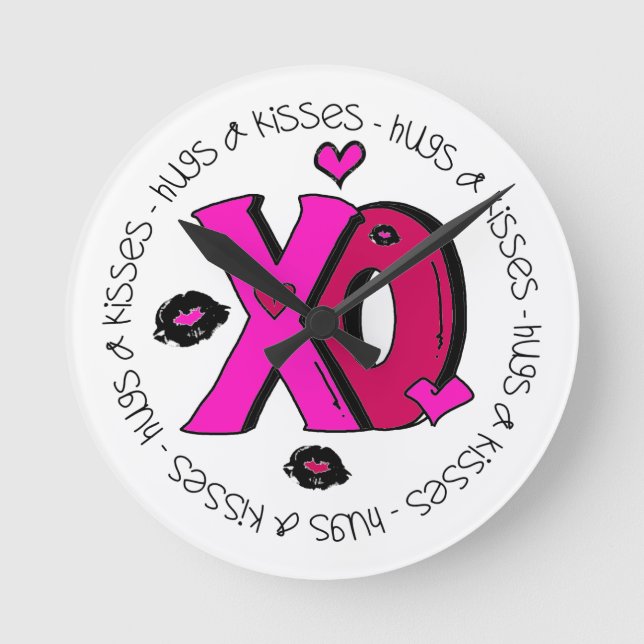 Valentine Hugs and Kisses Round Clock (Front)