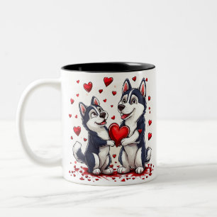 🐾 Valentine Husky Dog Love Gift For Couples 🎁💘 Two-Tone Coffee Mug