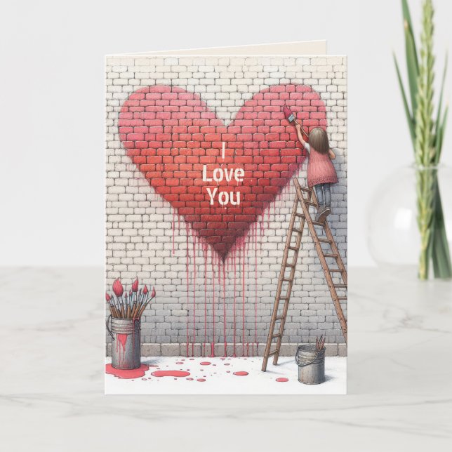 Valentine I Love You Heart Mural Card (Front)